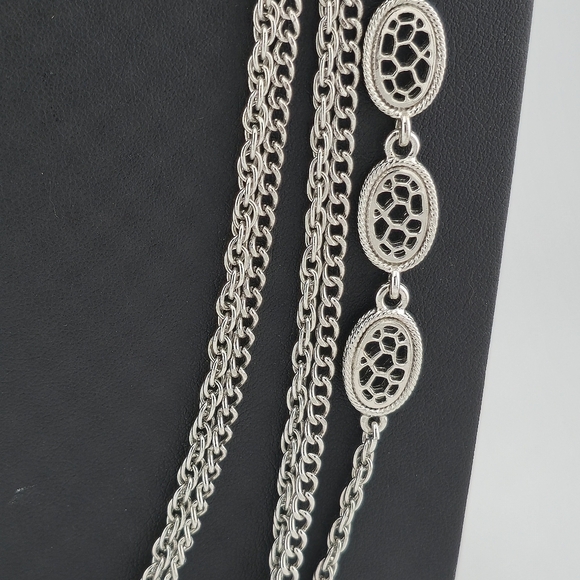 Monet Vintage Silver Multi Strand Chain Necklace 27” Layered Statement Jewelry - Picture 3 of 6